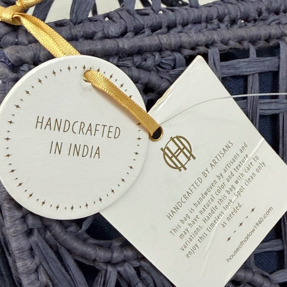 House of Harlow 1960 Navy Woven Cutout Basket Top Handle Bag‎ Lined NWT - Picture 6 of 9